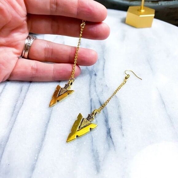 14k Yellow Gold Plated Arrow Earrings Western Boho Gypsy Festival Earrings - Picture 2 of 5